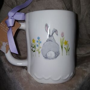 Rae Dunn White Mug with Bunny and Floral Design